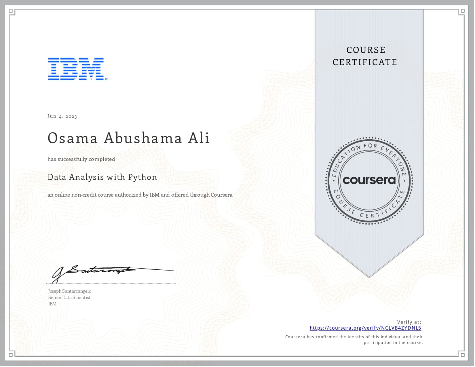 Data Analysis Certificate Image
