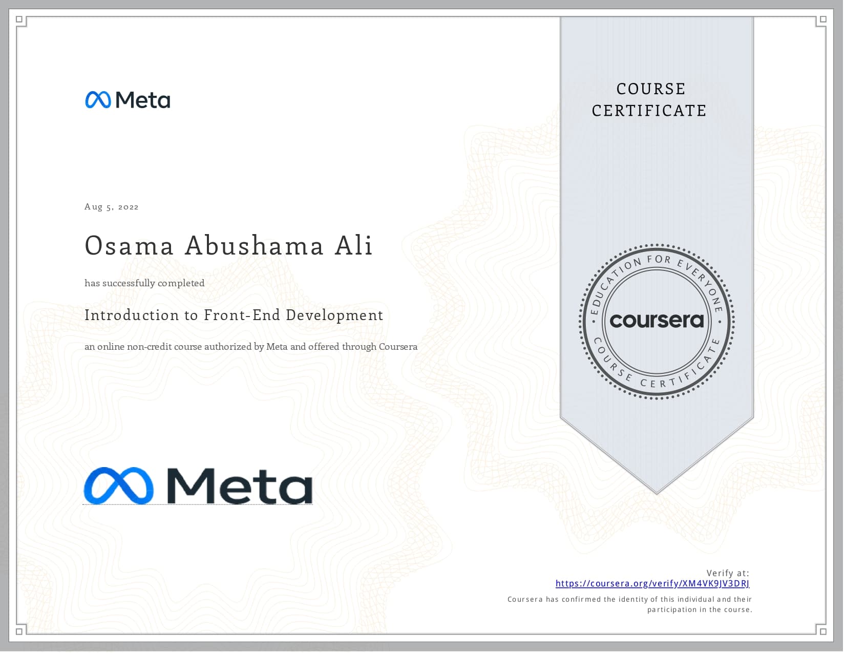Frontend Development Certificate Image